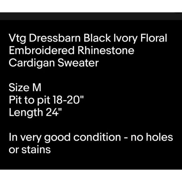 Vtg Black Ivory Floral Embroidered Rhinestone Cardigan Sweater Regencycore Sz M - Picture 9 of 9